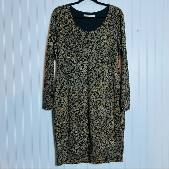 Peruvian Connection Sheath Dress Long Sleeve Brown Black Knee Length Large - Picture 1 of 10